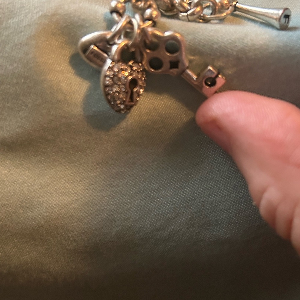 Fossil Silver Charm Bracelet with Pink and Purple Accents - Picture 9 of 12